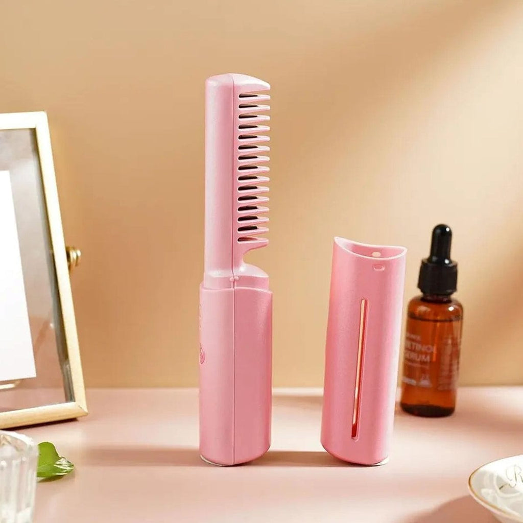 Rechargeable Mini Hair Straightener, Travel Portable USB Charging Cordless Hair Straightener Bursh, Three Temperature Adjustments Flat Iron Comb