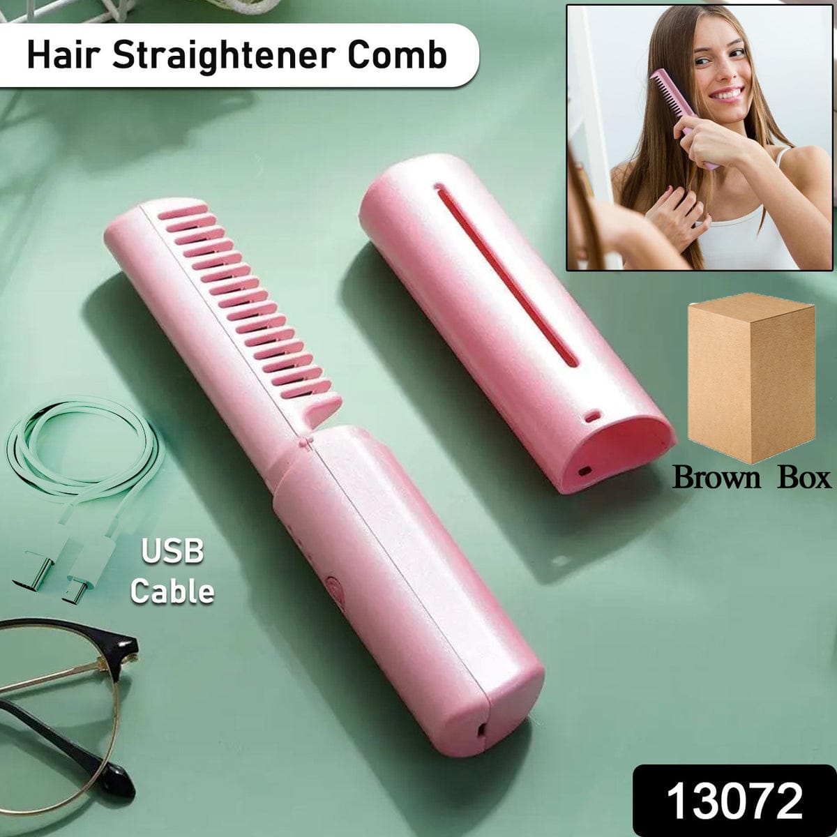Rechargeable Mini Hair Straightener, Travel Portable USB Charging Cordless Hair Straightener Bursh, Three Temperature Adjustments Flat Iron Comb