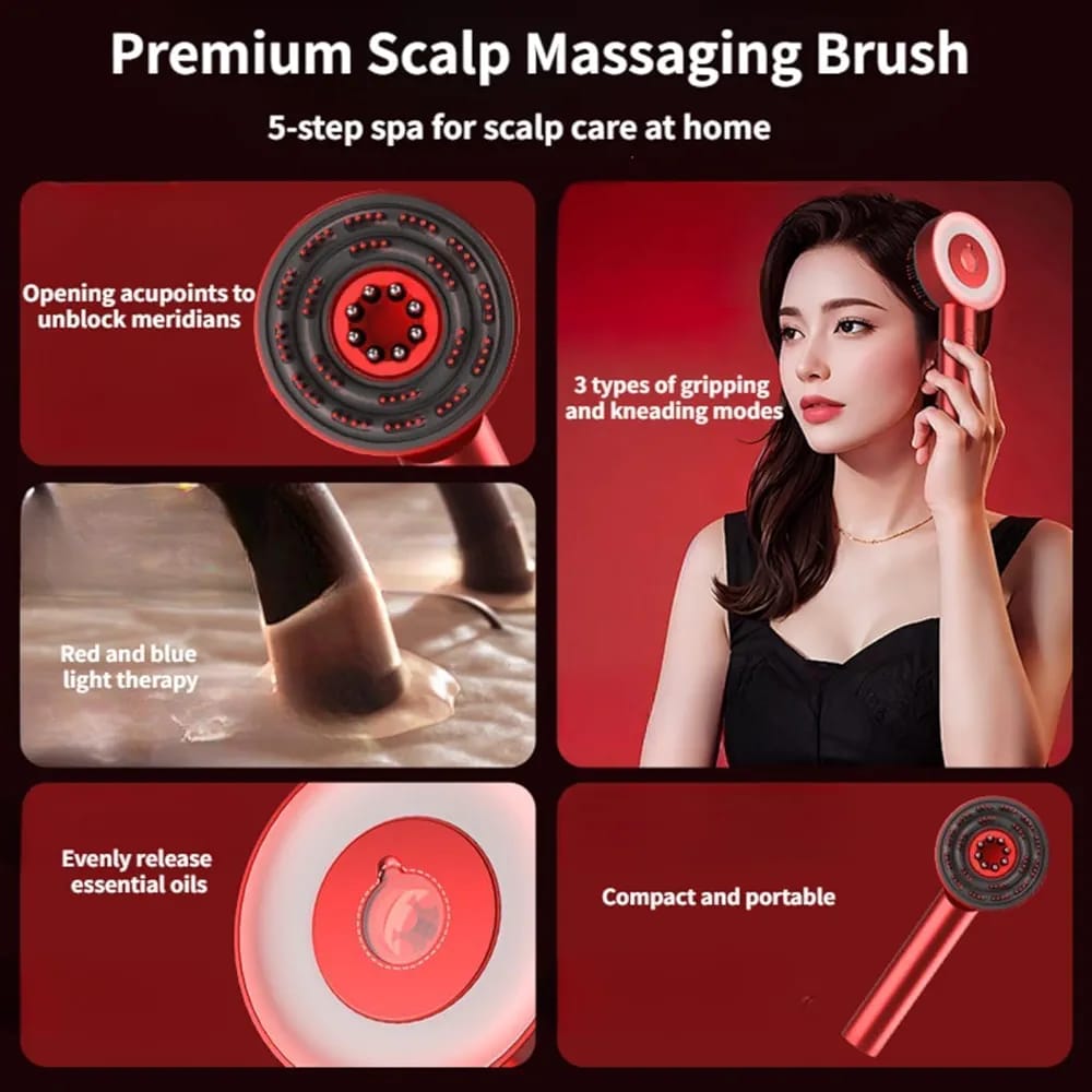 Electric Scalp Massaging Comb with Oil Dispenser & Red Light Therapy