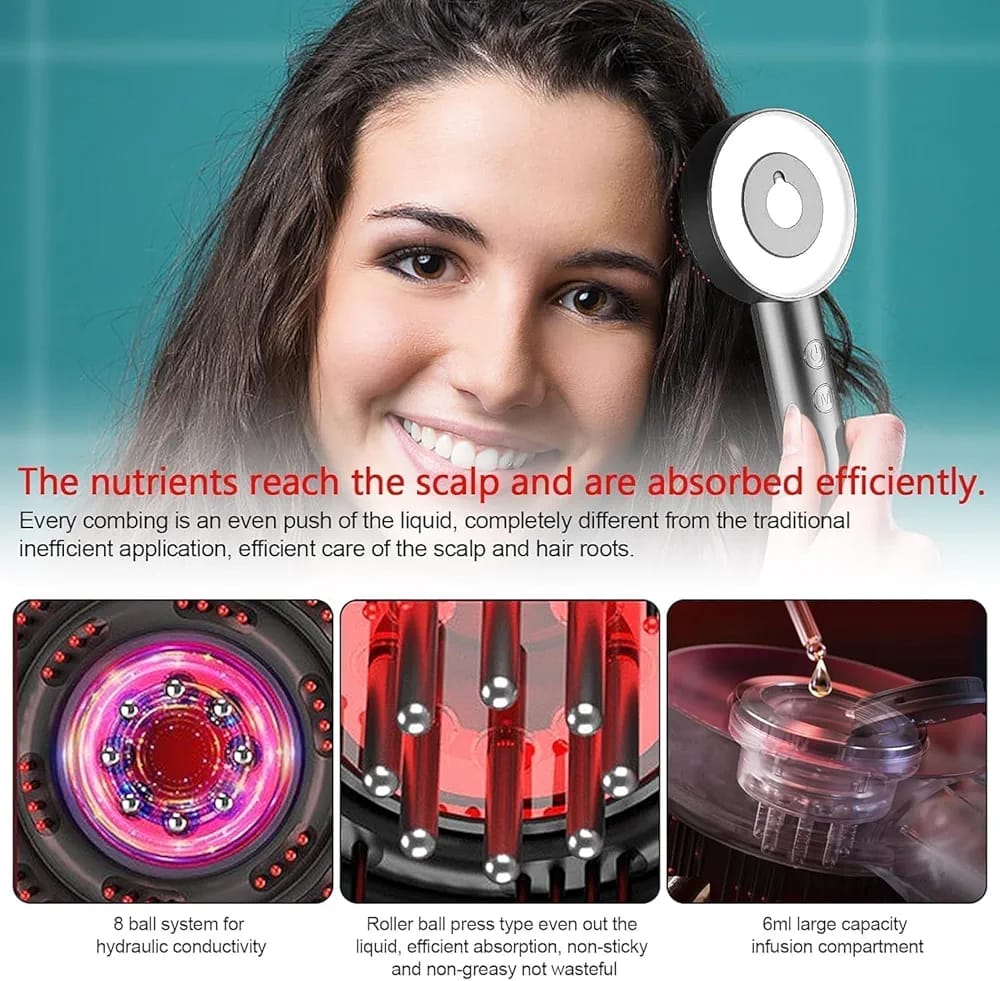 Electric Scalp Massaging Comb with Oil Dispenser & Red Light Therapy